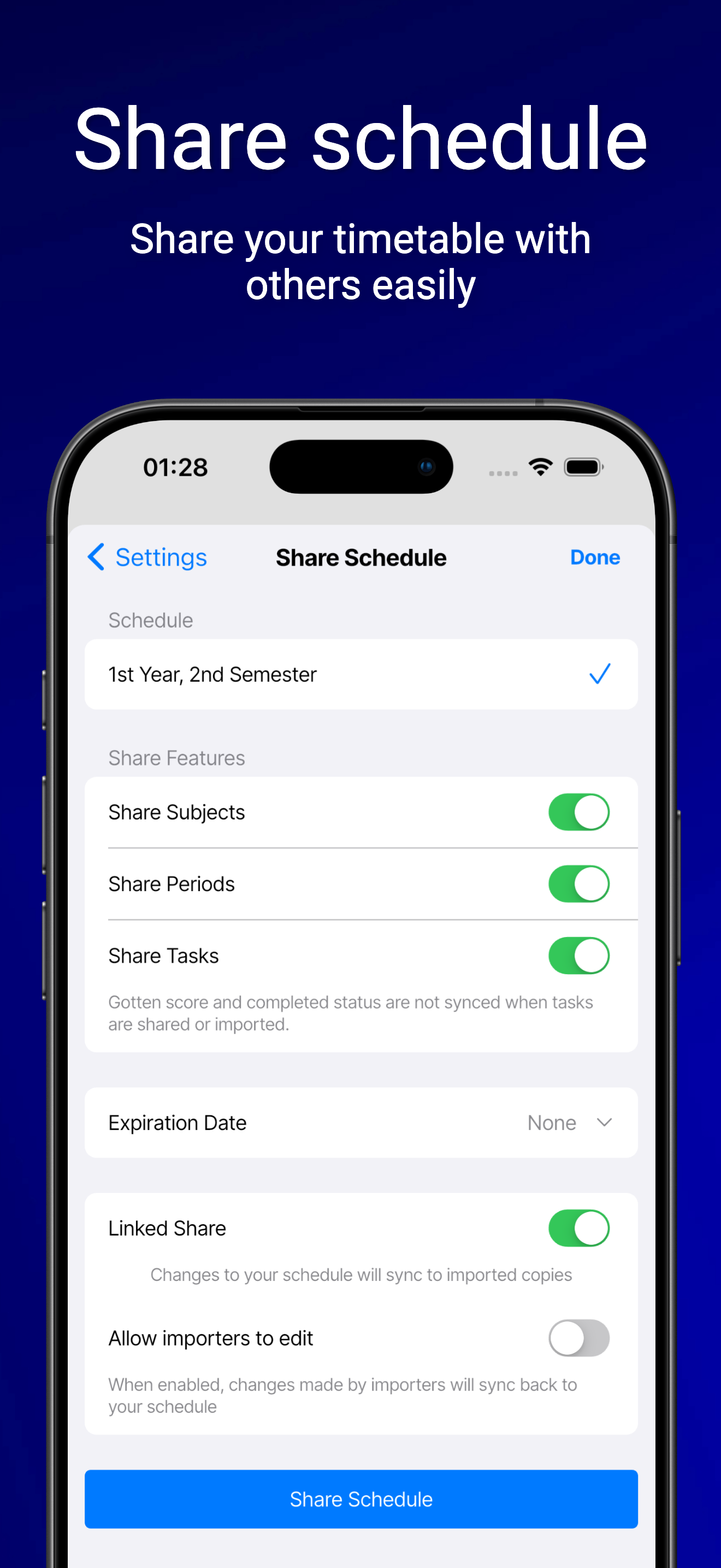 Study Timetable — schedule options
